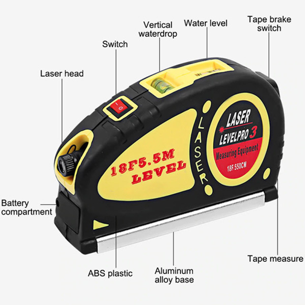 Лазерний рівень Level Pro3 Laser LV-05 з рулеткою 5,5 м