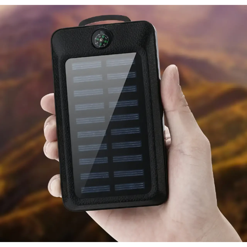 Power Bank 18000 mAh із сонячною панеллю та LED лампою  ⁇  Повербанк з ліхтариком і сонячною батареєю + компас