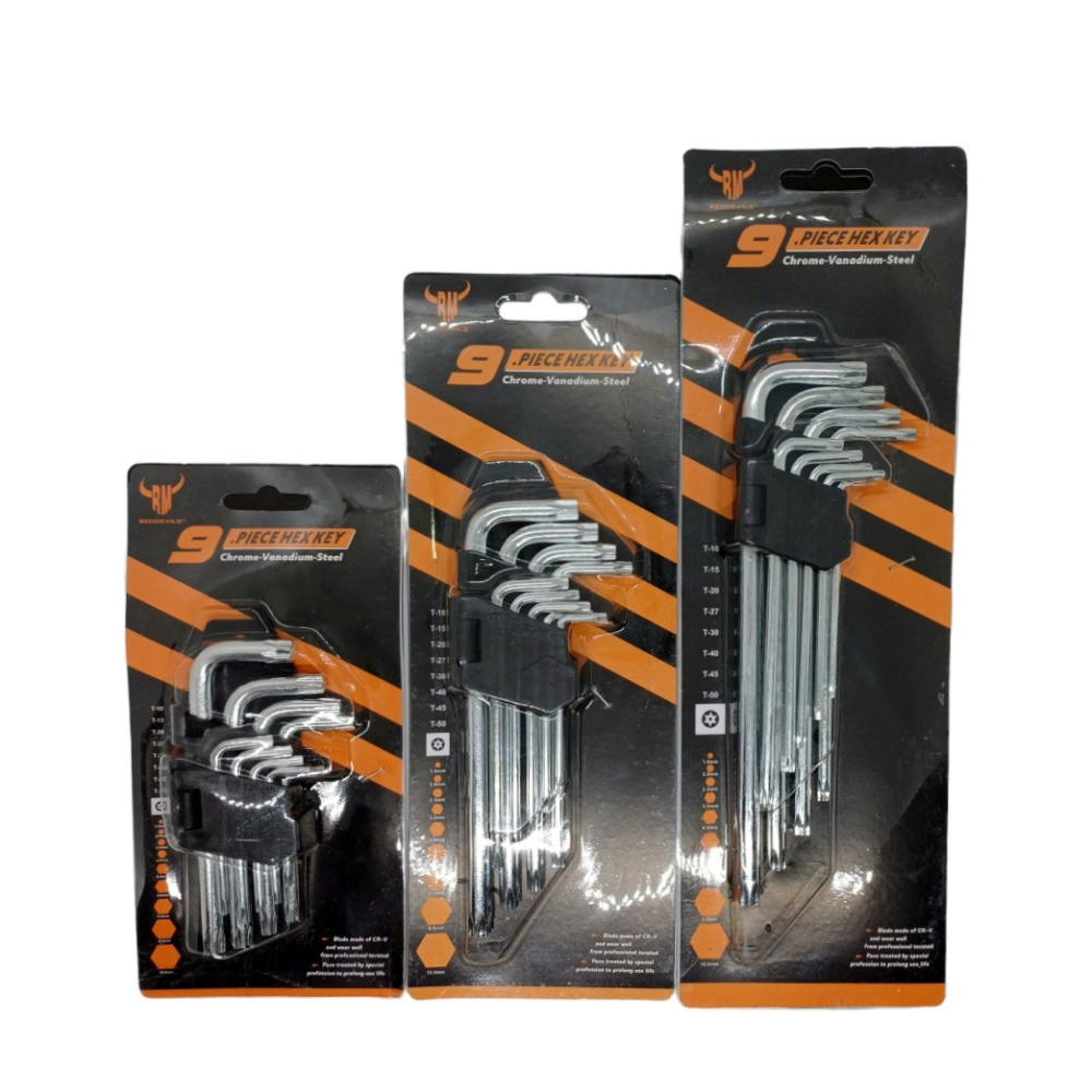 Ключи шестигранные Torx (звёздочка) T10-T50, короткие, 9шт